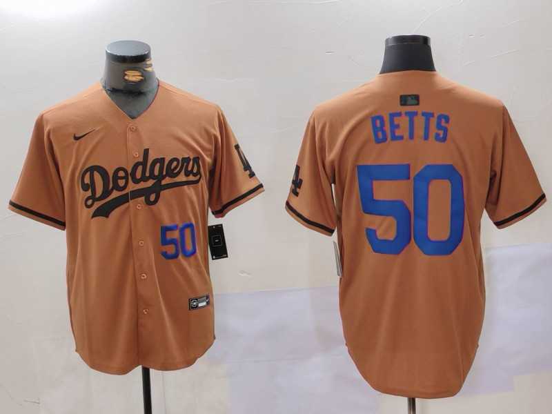 Mens Los Angeles Dodgers #50 Mookie Betts Number Olive Cool Base Limited Stitched Jerseys